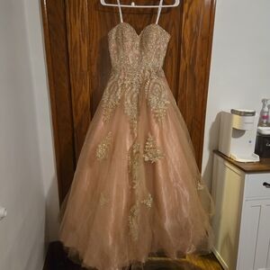 Camille La Vie Champagne Embellished Prom Dress